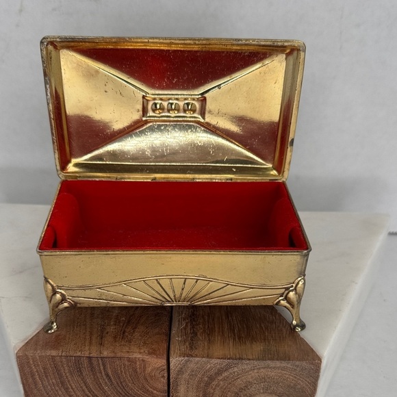 Estate Brass Jewelry Velvet Lined Casket with Gem Accents - Picture 3 of 10